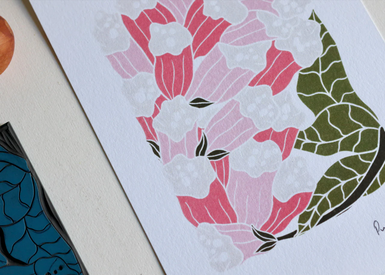 British Woodland Foxglove Linocut Art | A5 or A4 Art Print on Cotton Paper - Image 6