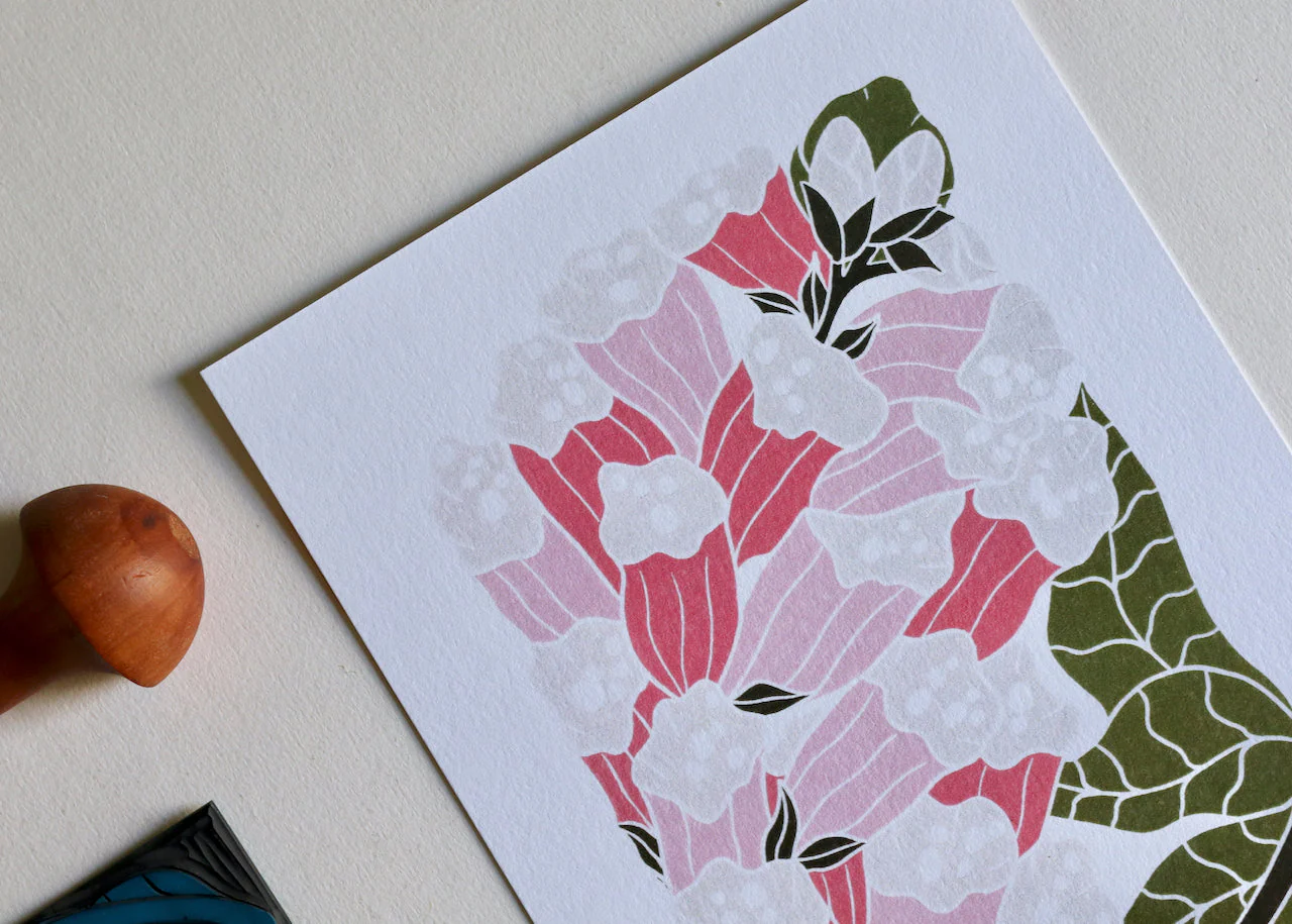 British Woodland Foxglove Linocut Art | A5 or A4 Art Print on Cotton Paper - Image 8