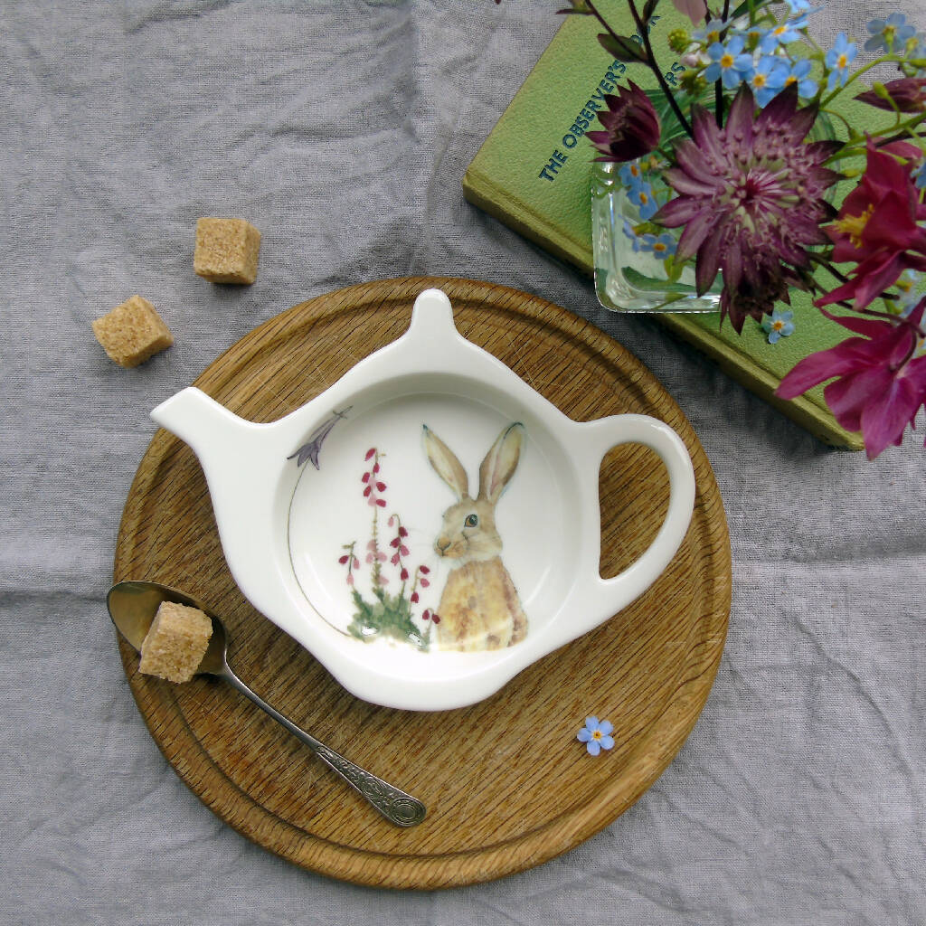 Brown Hare Bone China Teabag Tidy - Image 2