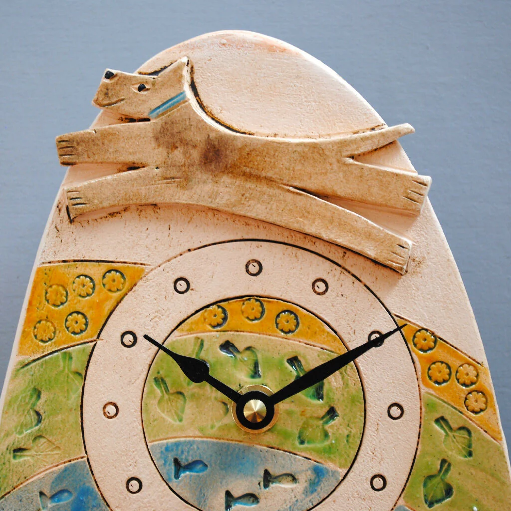 Brown Jumping Dog Ceramic Wall Clock with Pendulum - Image 2