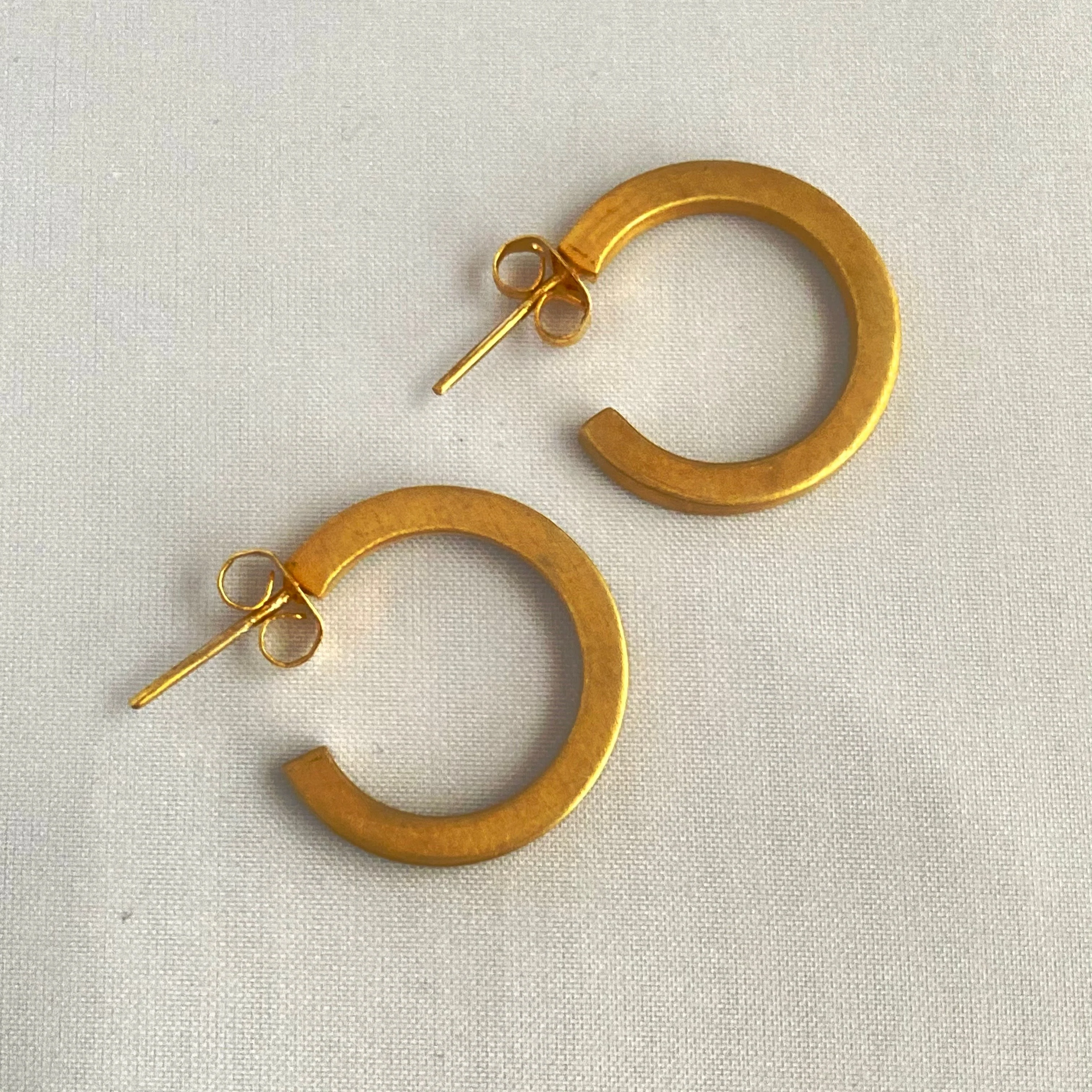 Brushed Gold Plated Sterling Silver Hoops with Flat Square Edge - Image 3
