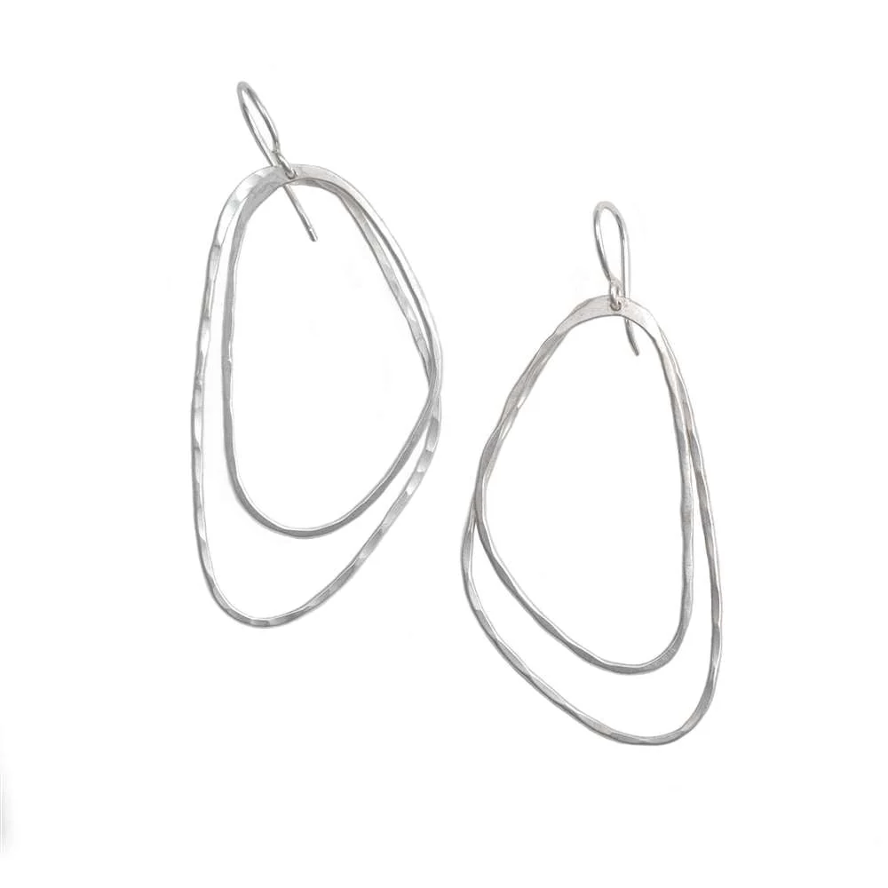 Brushed Silver Asymmetric Triangle Earrings - Image 2
