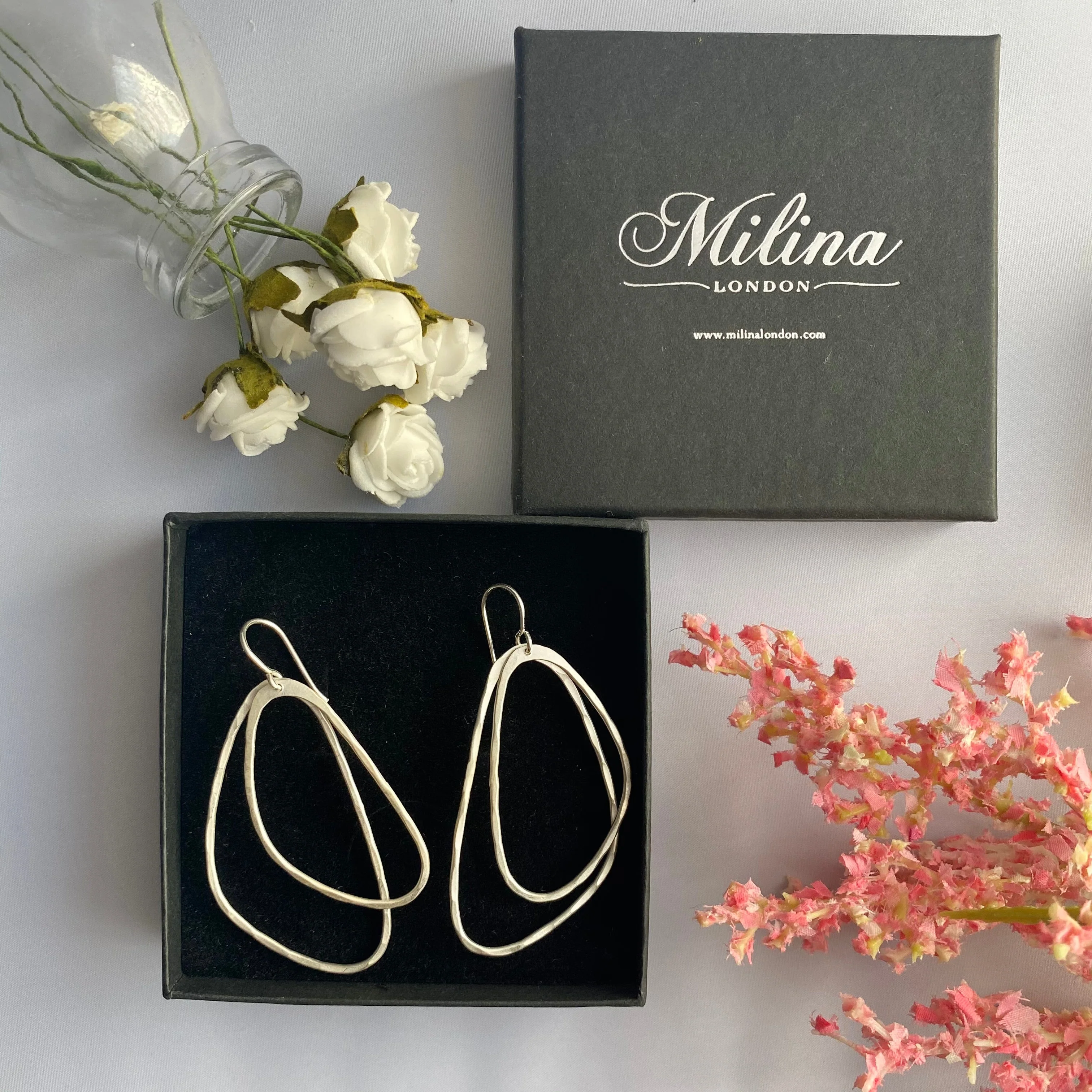 Brushed Silver Asymmetric Triangle Earrings - Image 4