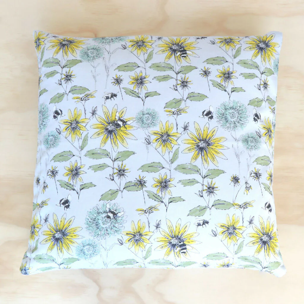 Bumblebee and Flora Cushion in Soft Grey - Image 2