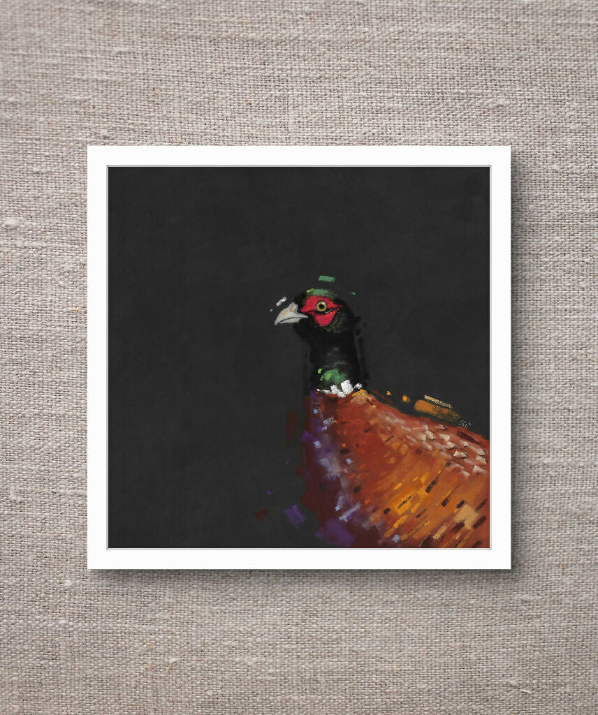 Burnished Gold - Pheasant Giclee Fine Art Print with Green Background
