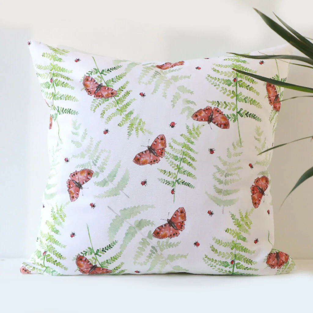 Butterfly and Fern Woodland Cushion - Image 2