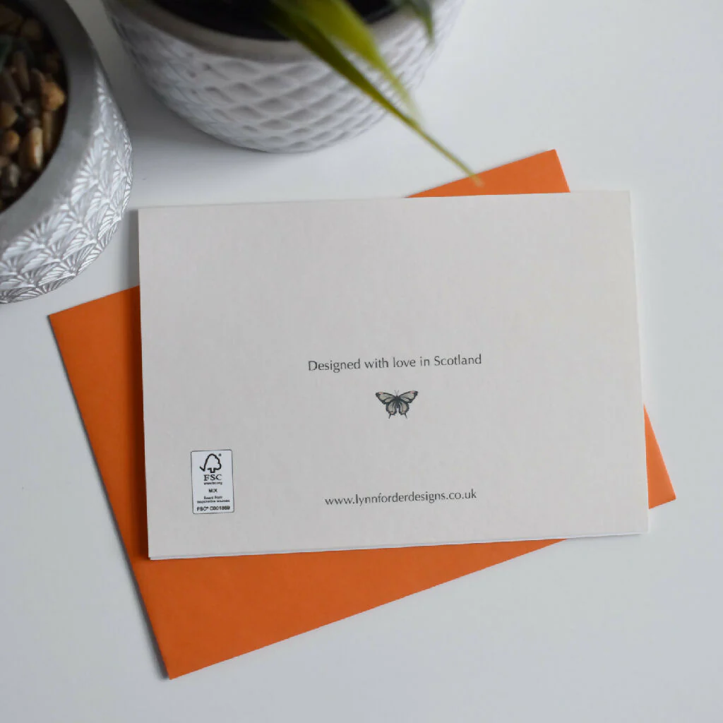 Butterfly and Flowers Greeting Card in Orange - Image 2
