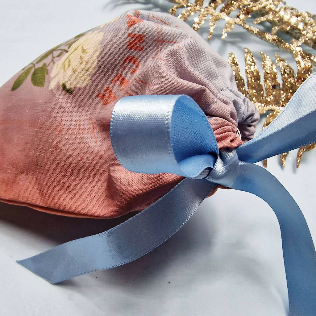 Cancer White Rose Birth Flower Gift Pouch in Pink and Blue - Image 6