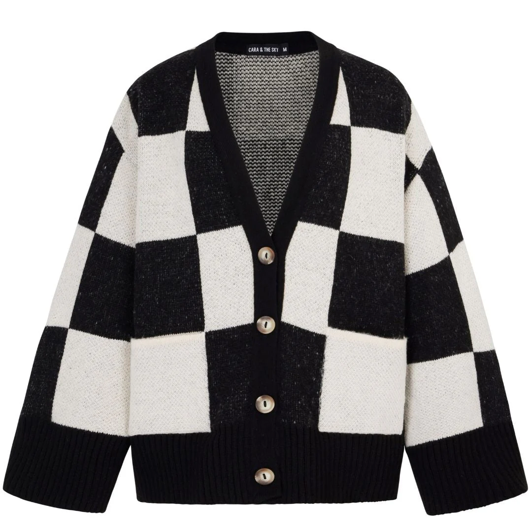 Candice Checked Oversized Chunky Cardigan - Black & White - Image 2