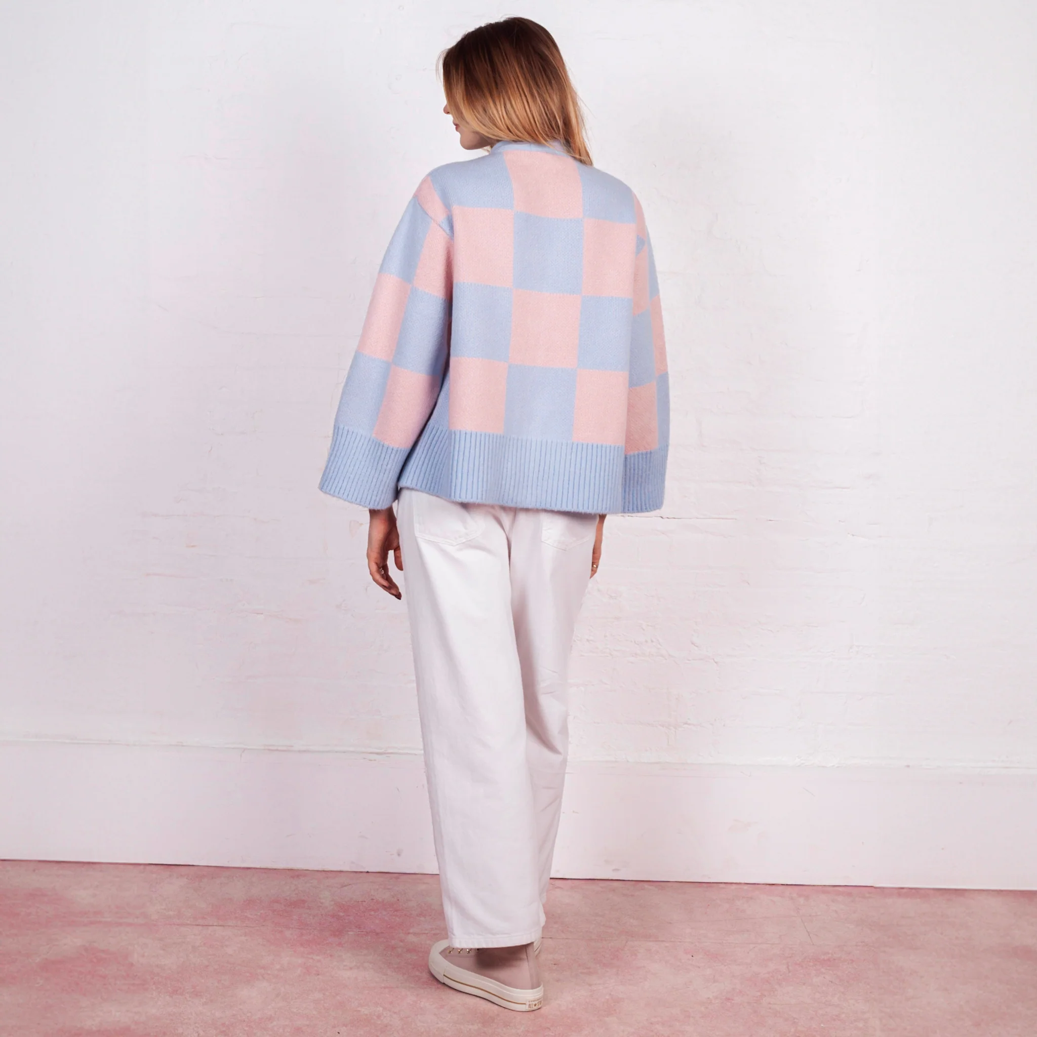 Candice Checked Wide Sleeve Cardigan - Pink & Blue - Image 5