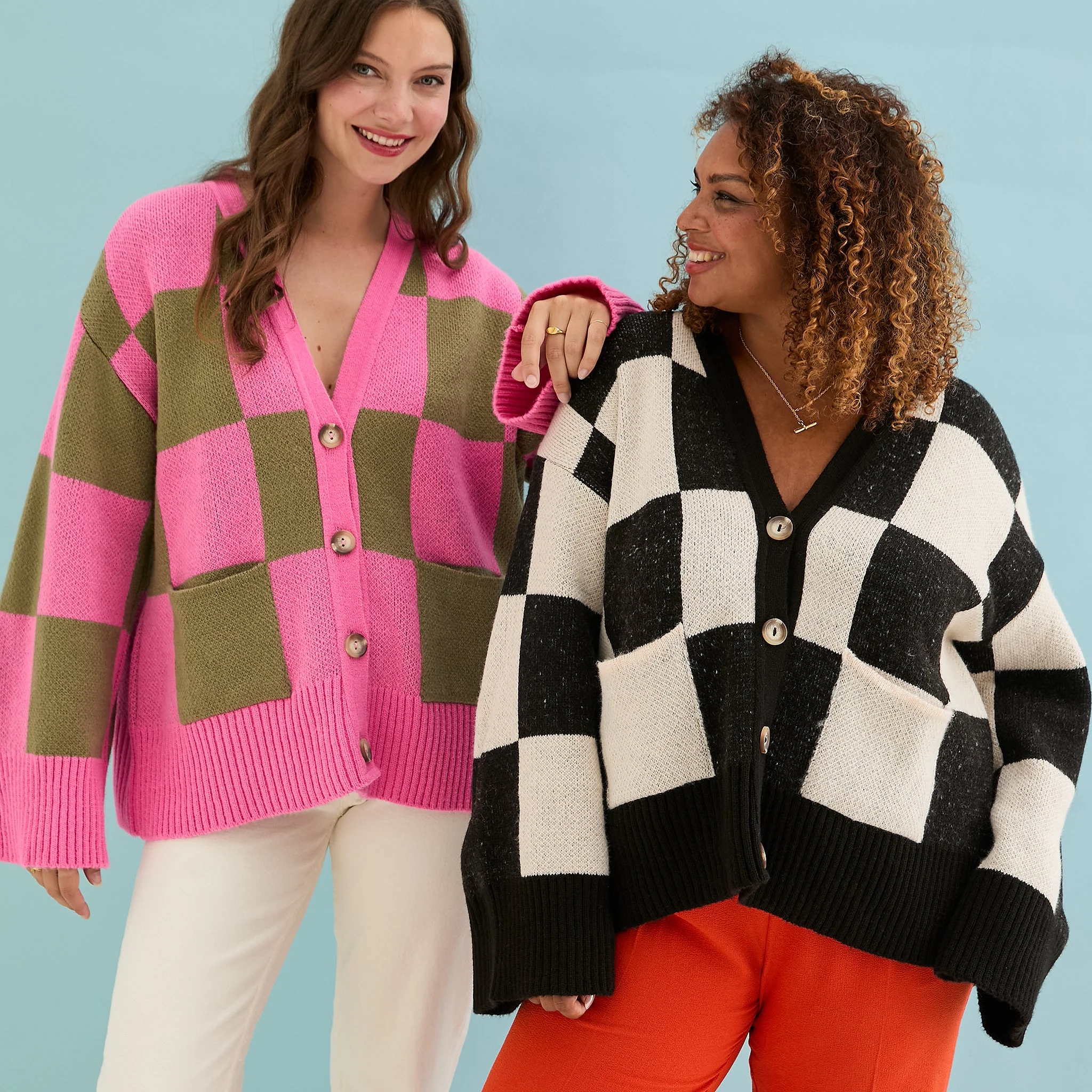 Candice Wide Sleeve Checked Button Cardigan - Pink & Green - Image 15