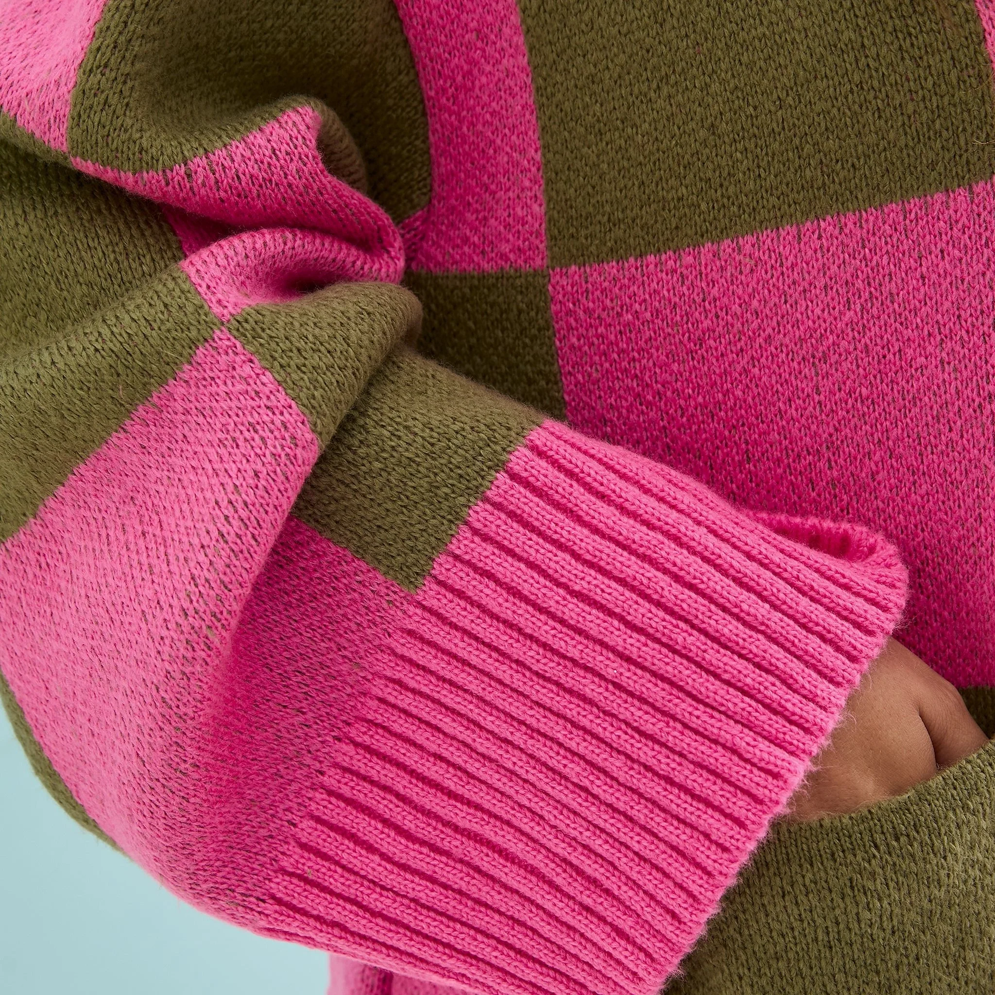 Candice Wide Sleeve Checked Button Cardigan - Pink & Green - Image 8