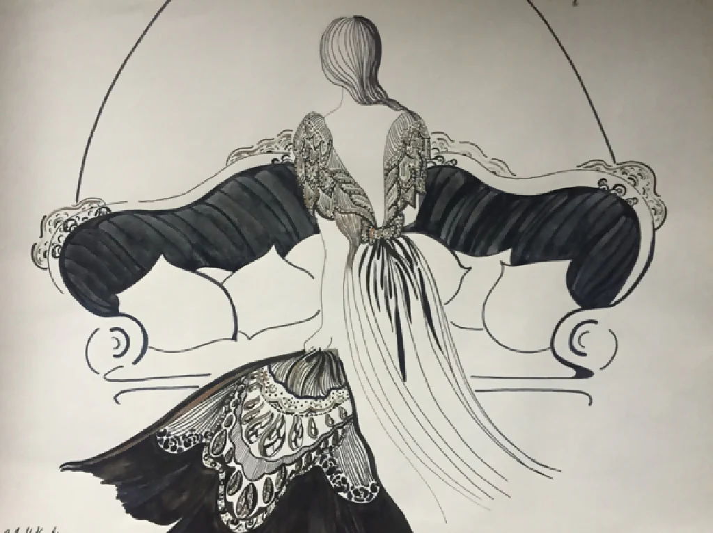 CAROLE MORGAN HOPKIN'S LADY WITH CAPE
