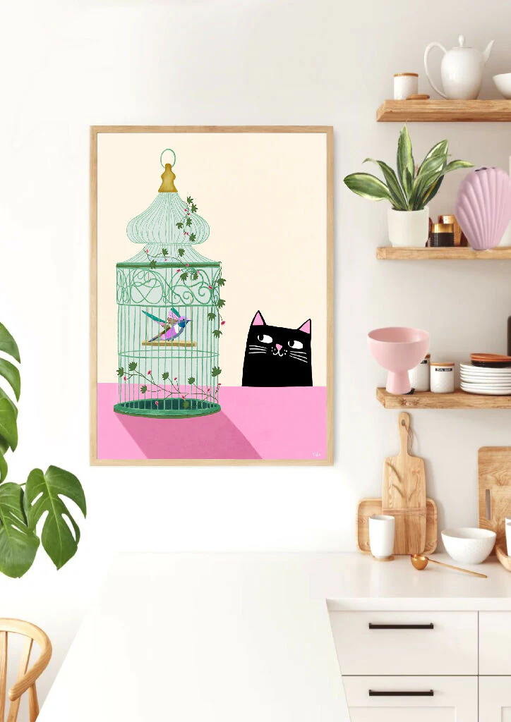 Cat And Hummingbird Print - Image 2