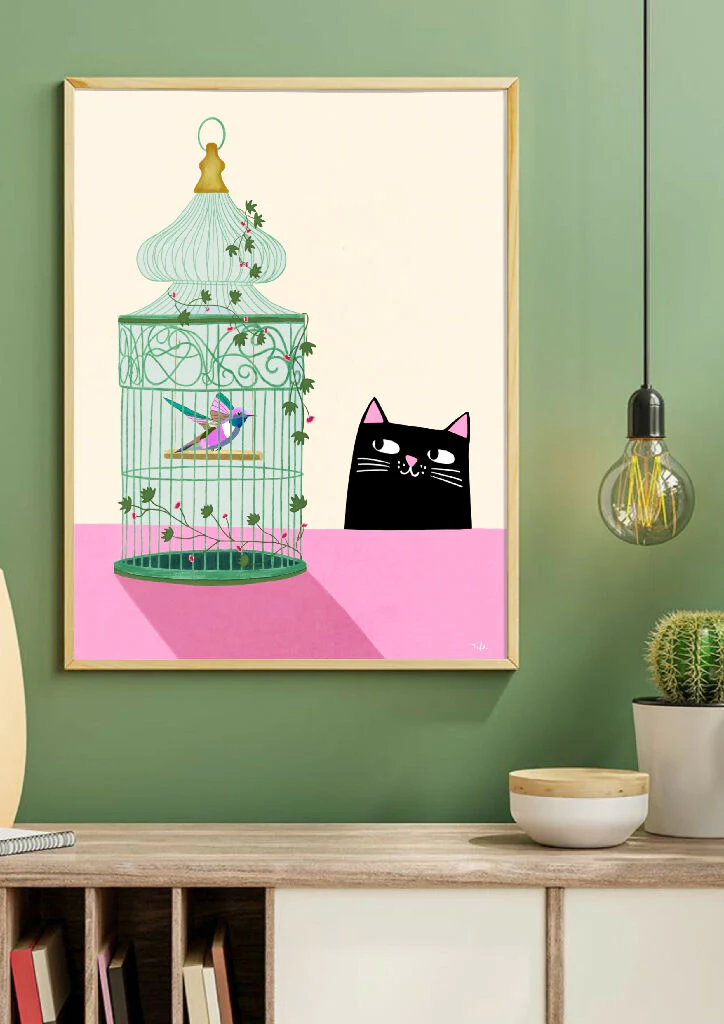 Cat And Hummingbird Print - Image 3