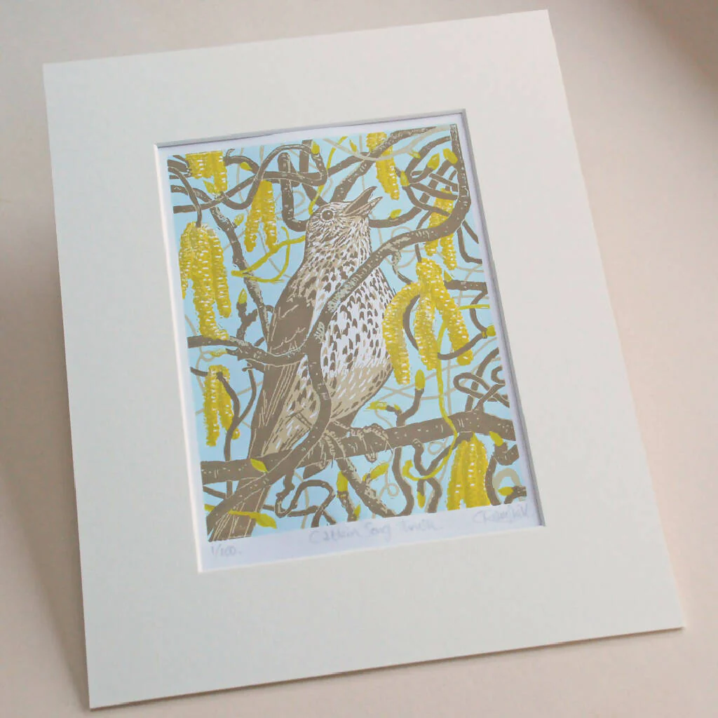 Catkin Song Thrush - Limited Edition - Original Linocut Print - Image 2