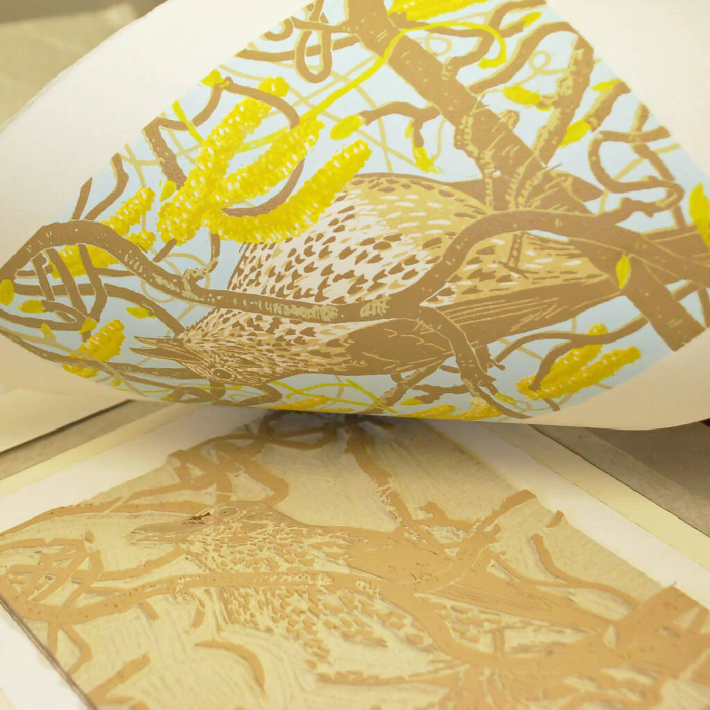 Catkin Song Thrush - Limited Edition - Original Linocut Print - Image 3