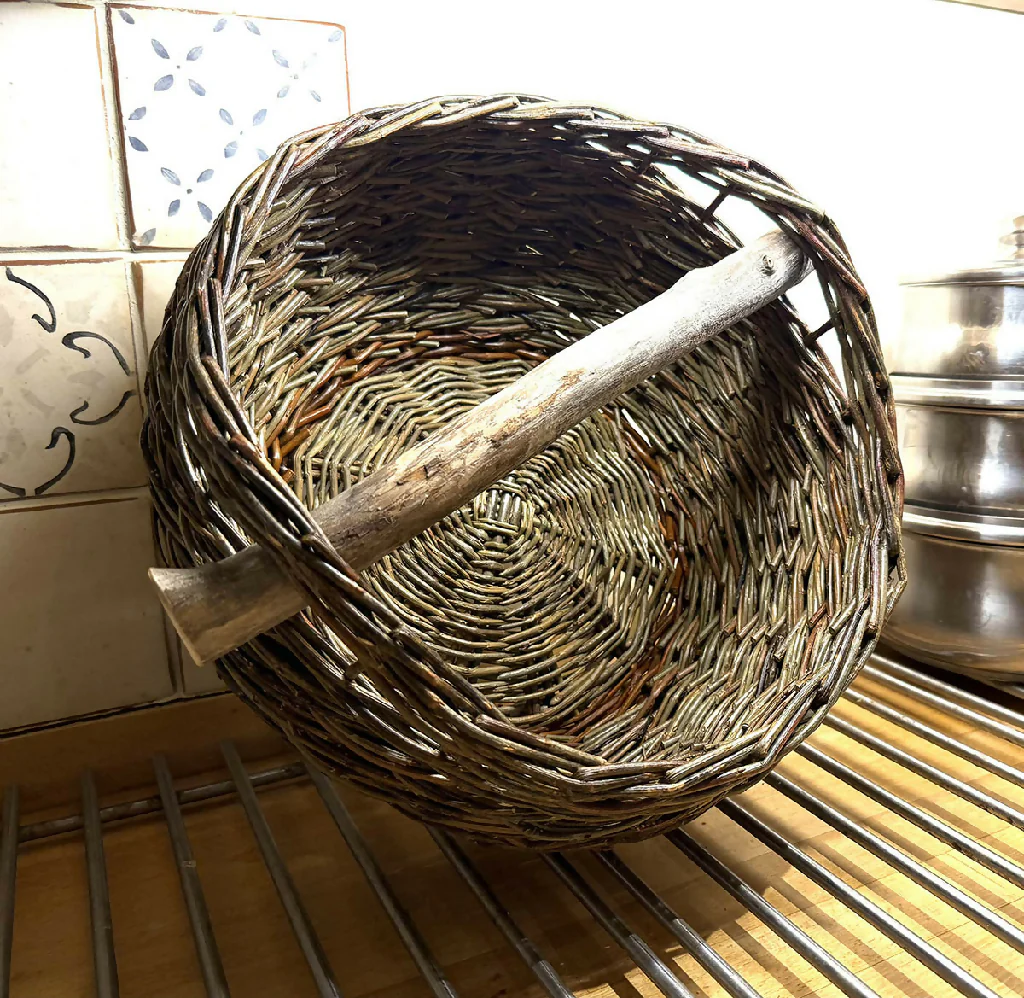Cauldron Style Willow Bowl with a Driftwood Handle - Image 5