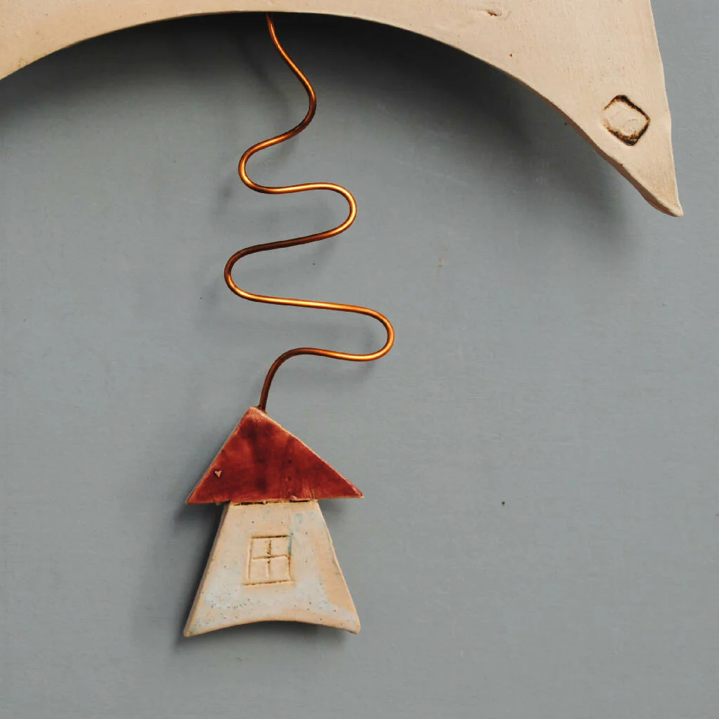 Ceramic Pendulum Wall Clock with Green Meadow and House - Image 5
