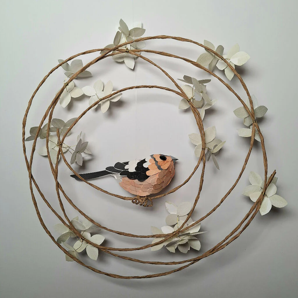 Chaffinch on a floral wreath paper sculpture wall art - Image 6