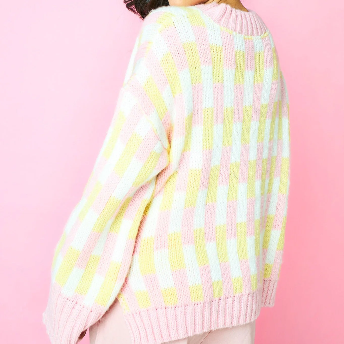 Charlotte Geometric Pattern Wide Sleeve Knit Jumper - Pink - Image 3