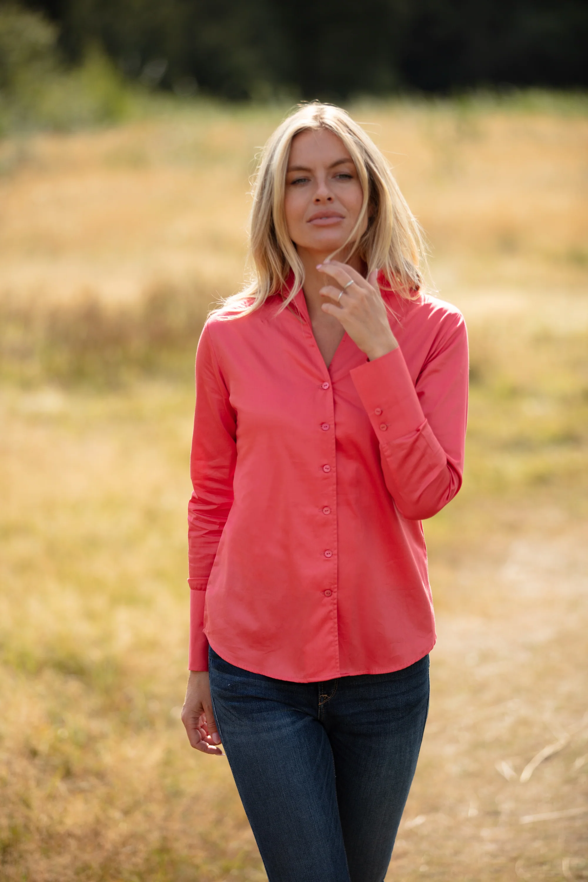 Cotton Chelsea Shirt In Dark Coral - Image 2