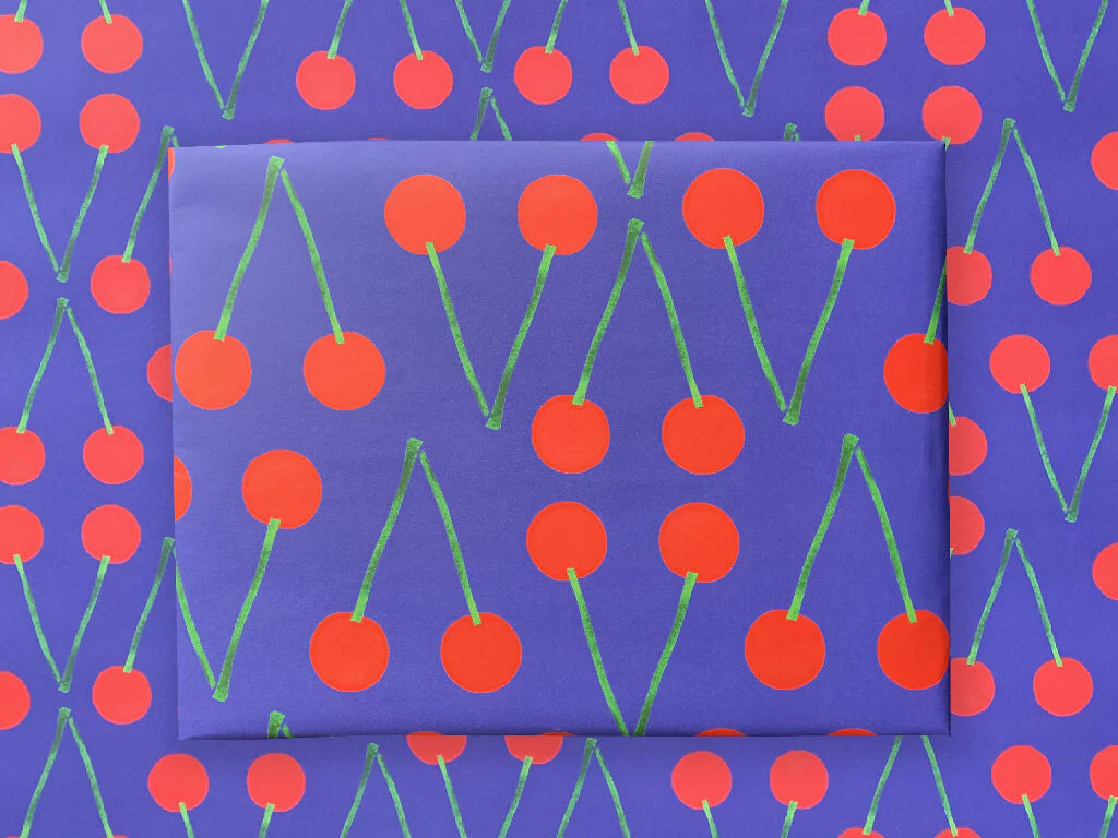 Cherry Patterned Wrapping Paper – Christmas Special (3 sheets) - Image 2