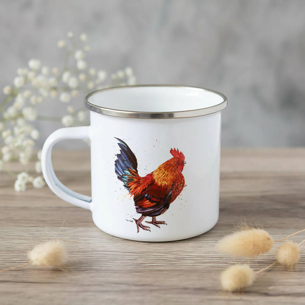 Chicken Enamel Mug in White - Image 2