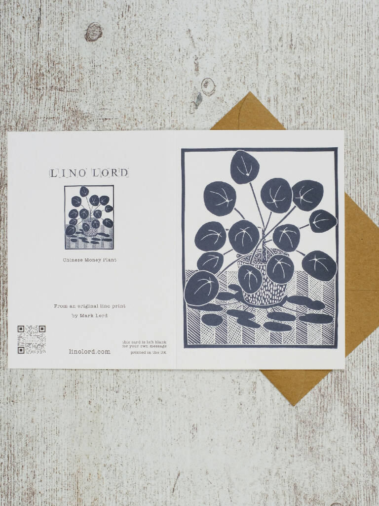 Chinese Money Plant A6 Lino Print Greeting Card - Image 3