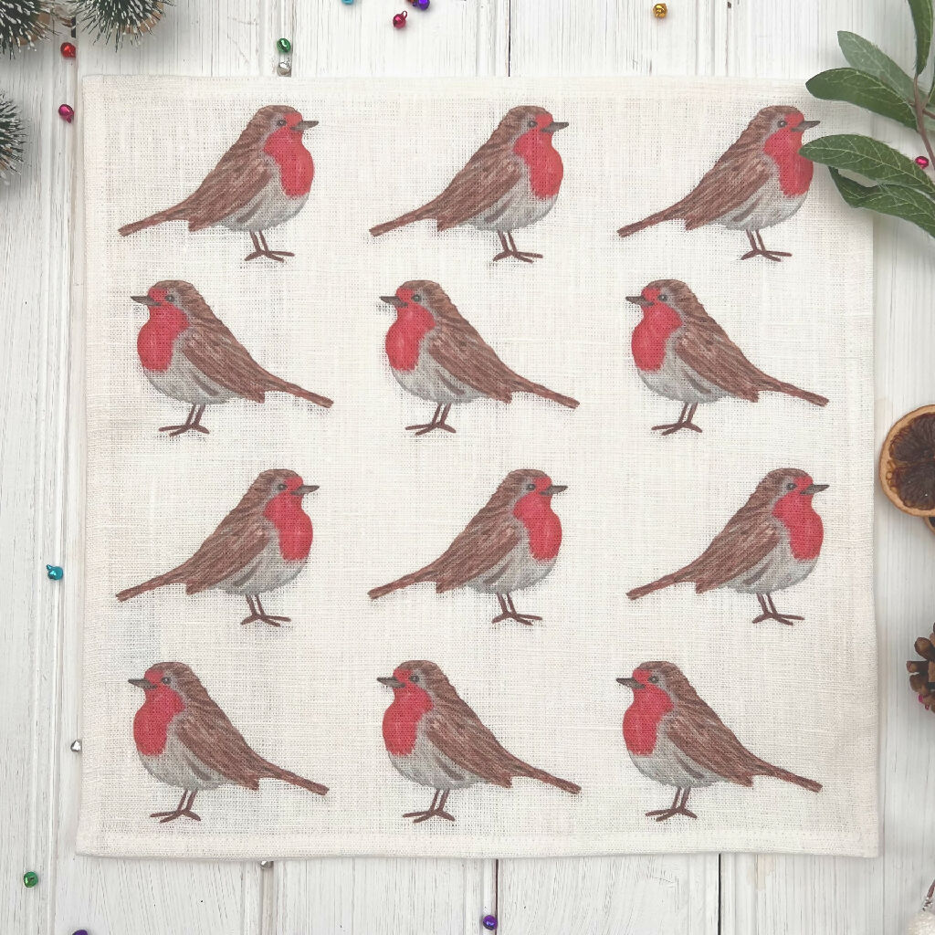 Christmas Linen Napkin Crackers - Little Red Robins - Image 7