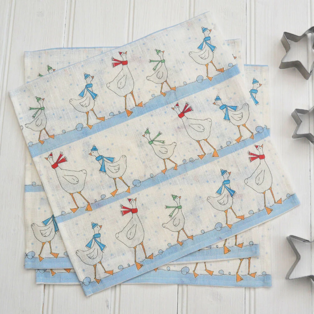 Christmas Linen Napkins - 'Festive Geese' - Image 2