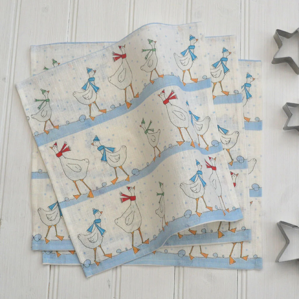 Christmas Linen Napkins - 'Festive Geese' - Image 5
