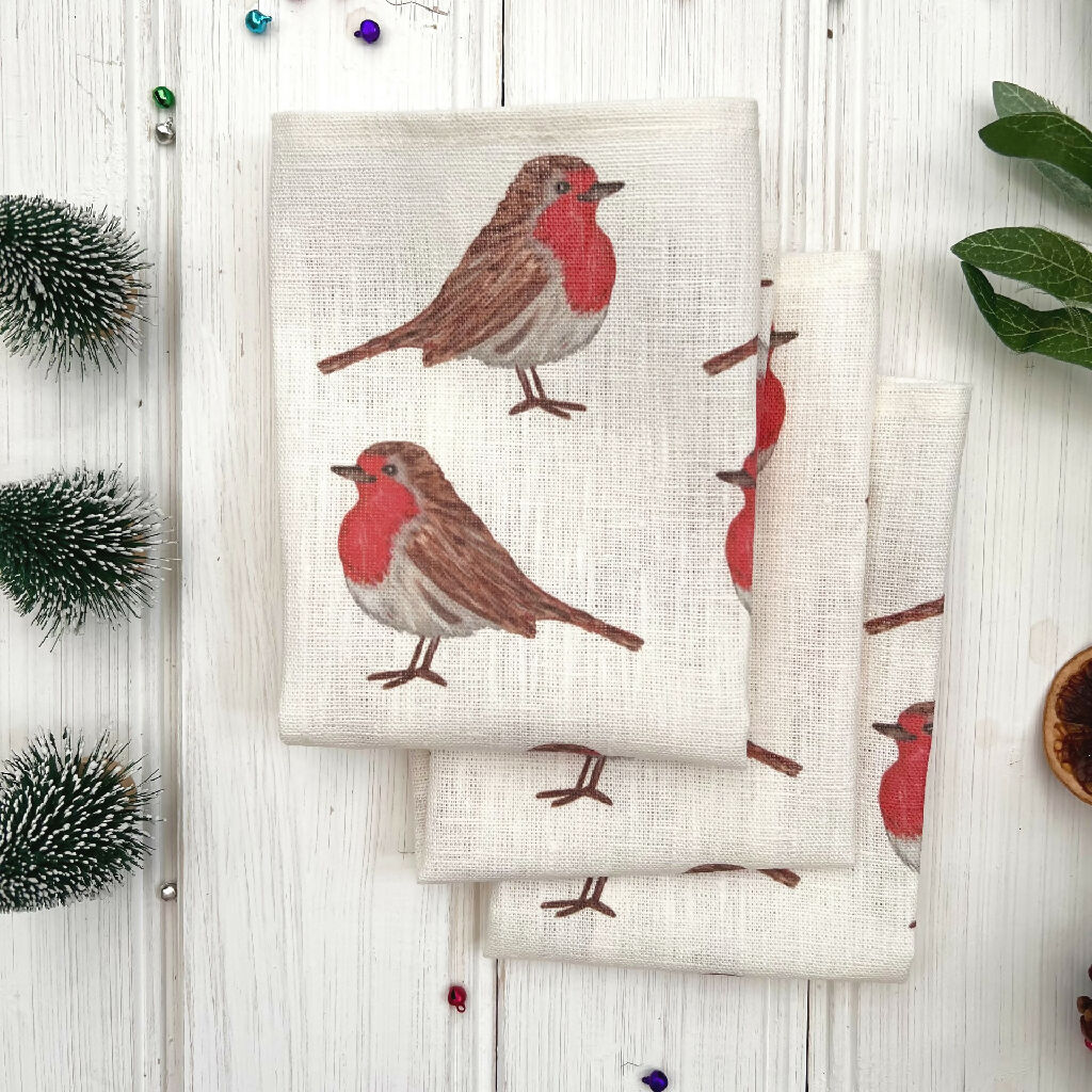 Christmas Linen Napkins - Red Robins Designs - Image 2