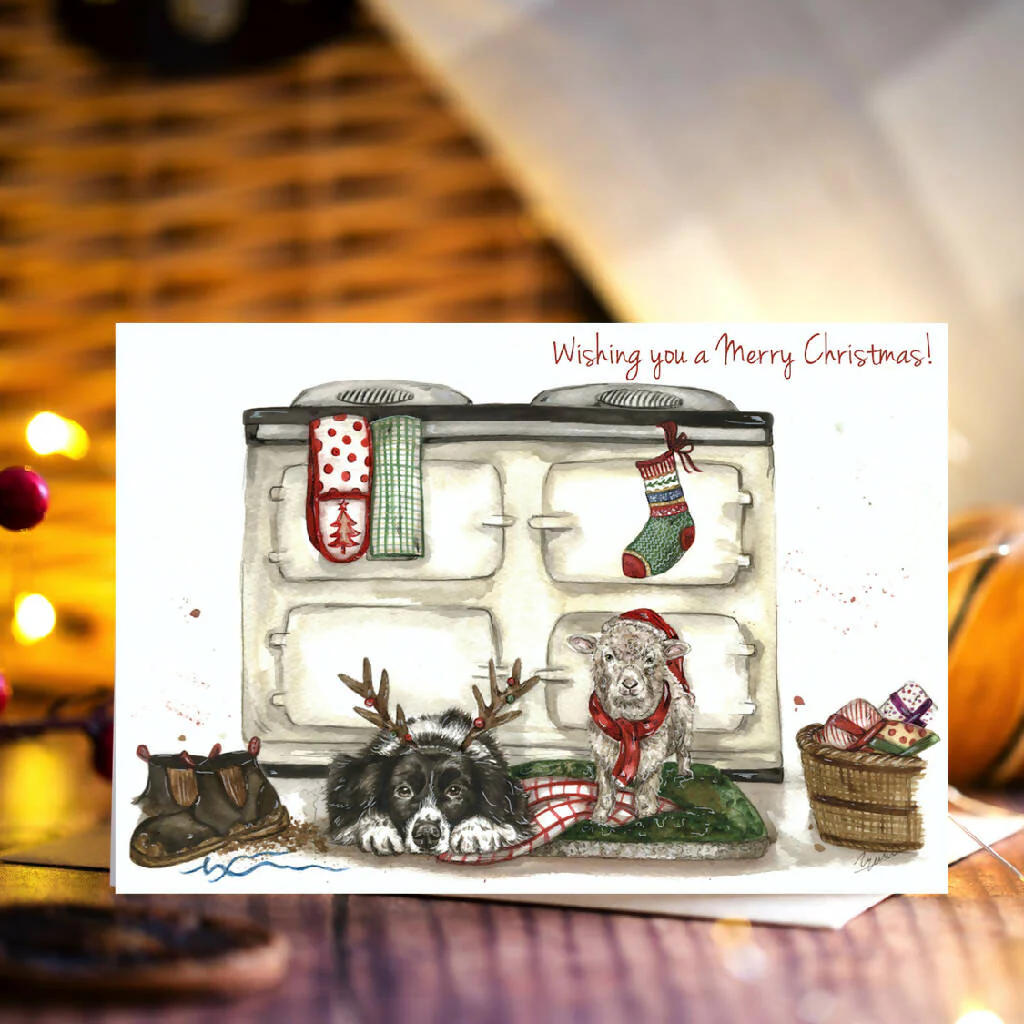 'Christmas Morning' Collie, Lamb and Aga Christmas Card - Image 2