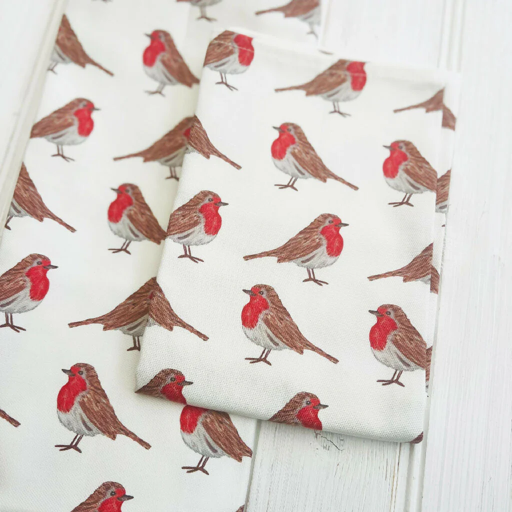 Christmas Robins Organic Cotton Tea Towel - Image 2