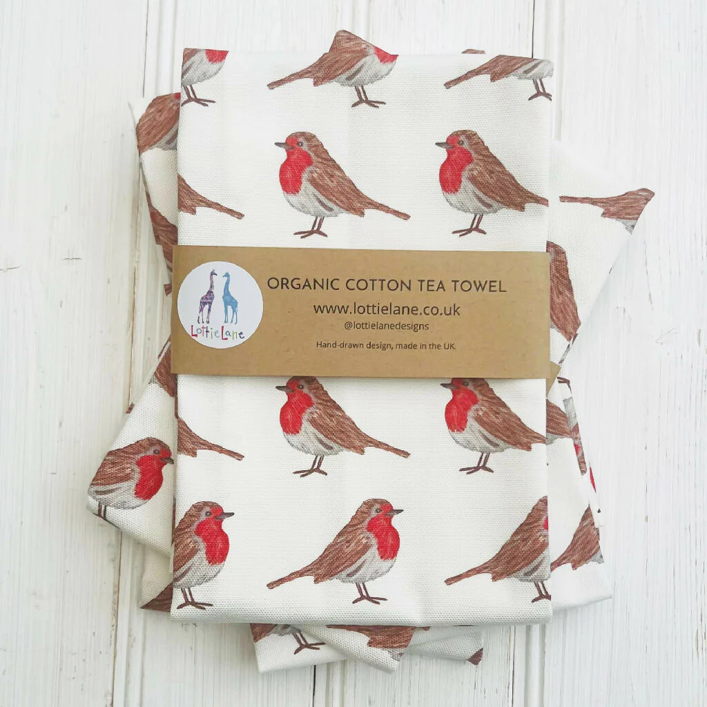 Christmas Robins Organic Cotton Tea Towel - Image 3