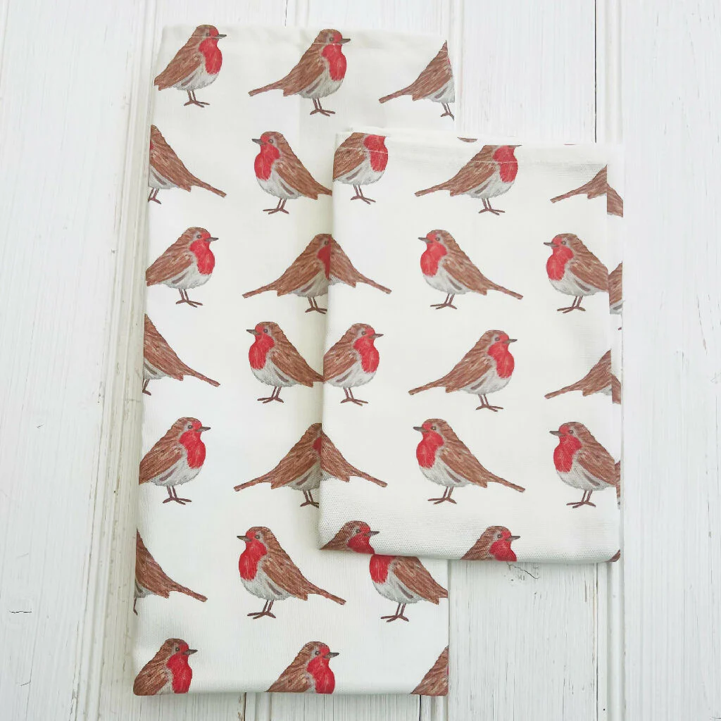 Christmas Robins Organic Cotton Tea Towel - Image 5