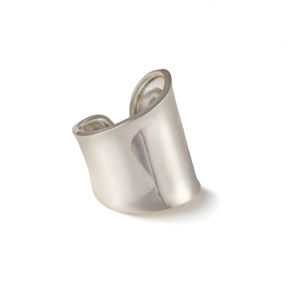 Chunky Organic Shaped Wide Silver Ring with an Open Back - Image 3