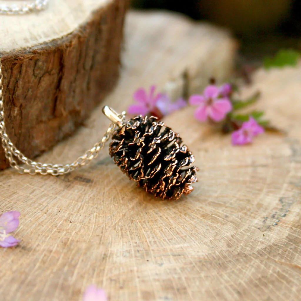 Chunky Pink Bronze Pinecone Necklace