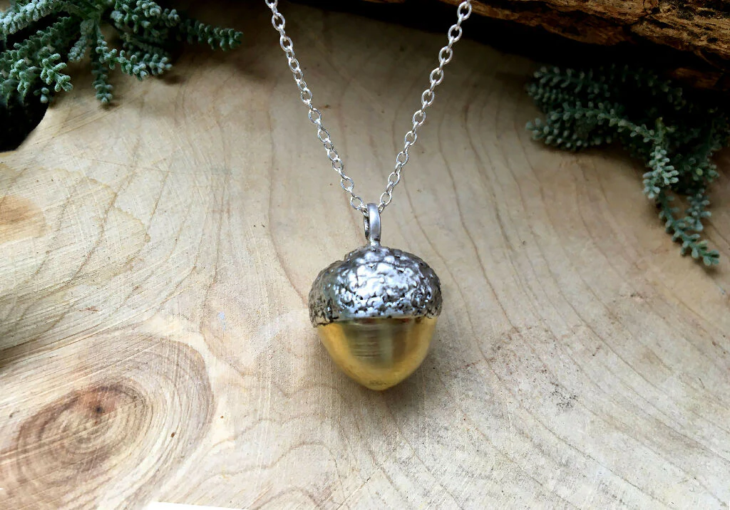 Chunky Silver & Brass Acorn Necklace - Image 4