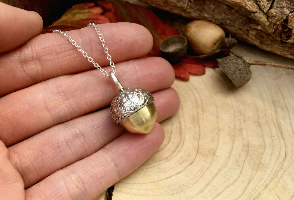 Chunky Silver & Brass Acorn Necklace - Image 5