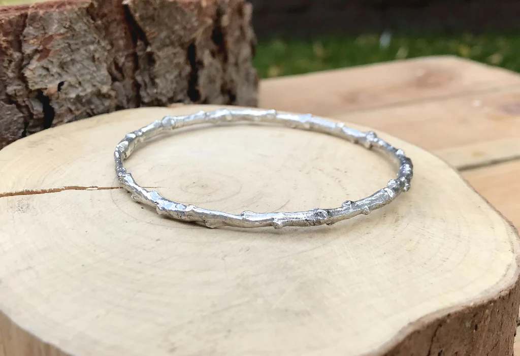 Chunky Silver Twig Bangle - Image 2