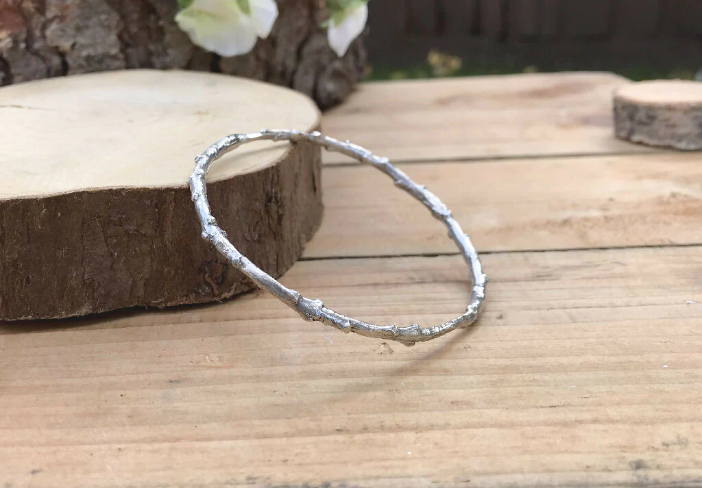 Chunky Silver Twig Bangle - Image 4