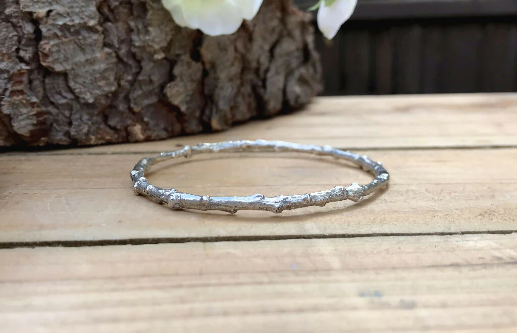Chunky Silver Twig Bangle - Image 5