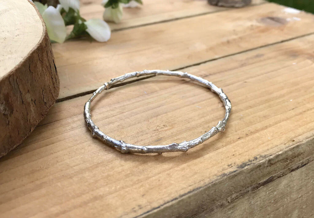 Chunky Silver Twig Bangle - Image 6