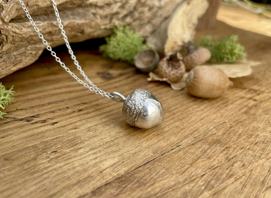 Chunky Sterling Silver Acorn Necklace - Image 3