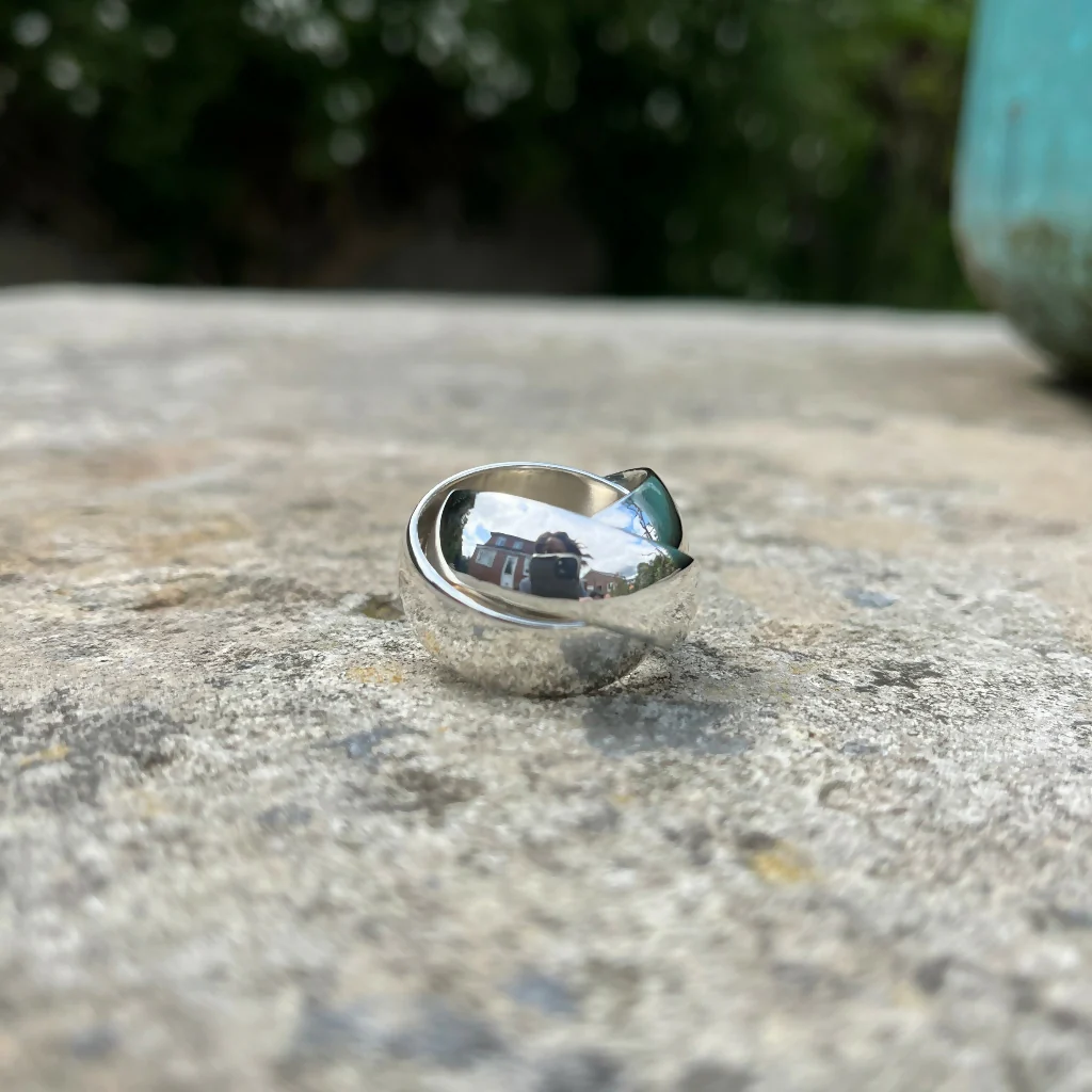 Chunky Sterling Silver Triple Crossover Ring with Polished Finish - Image 2