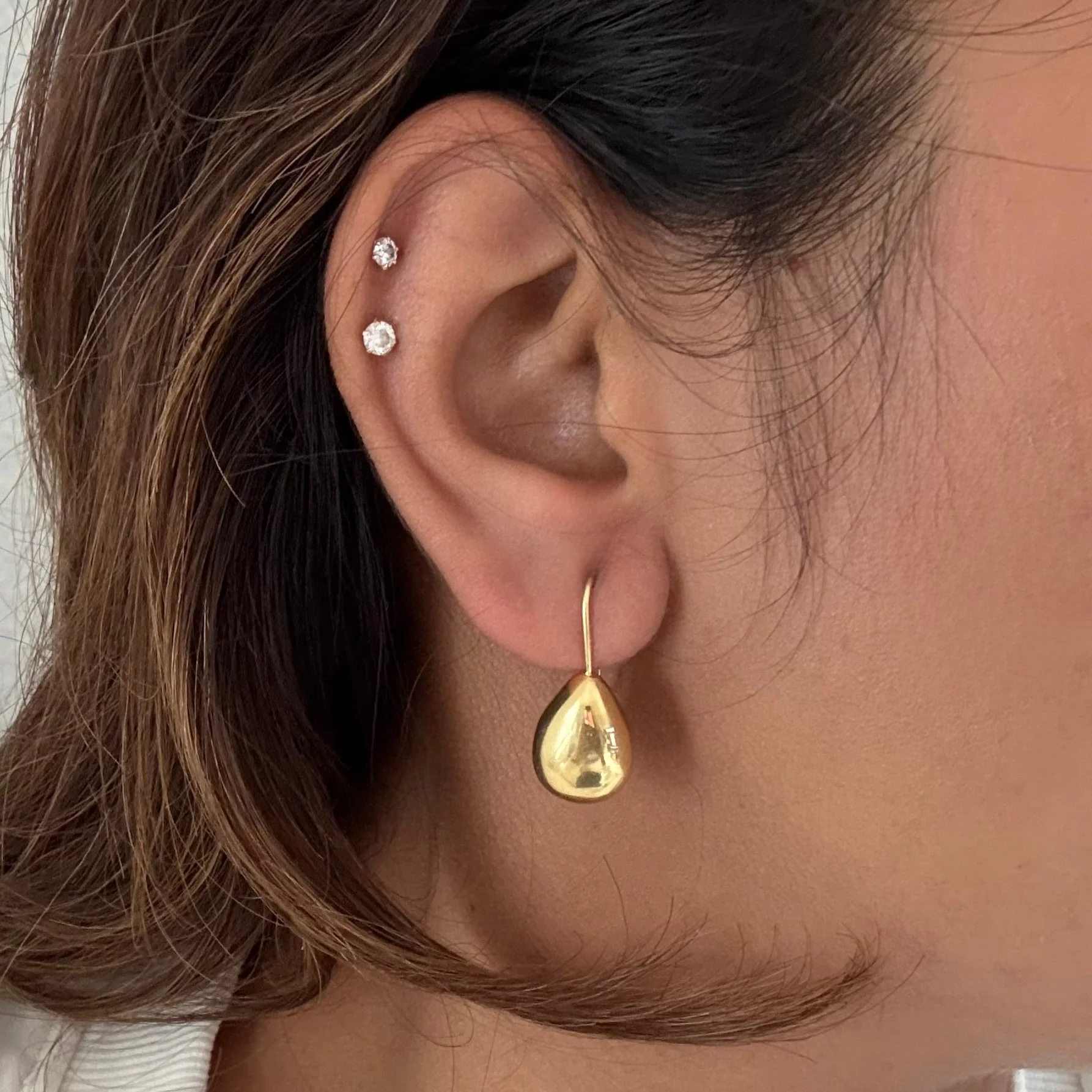 Chunky Teardrop Shaped 18k Gold Plated Sterling Silver Hook Earrings