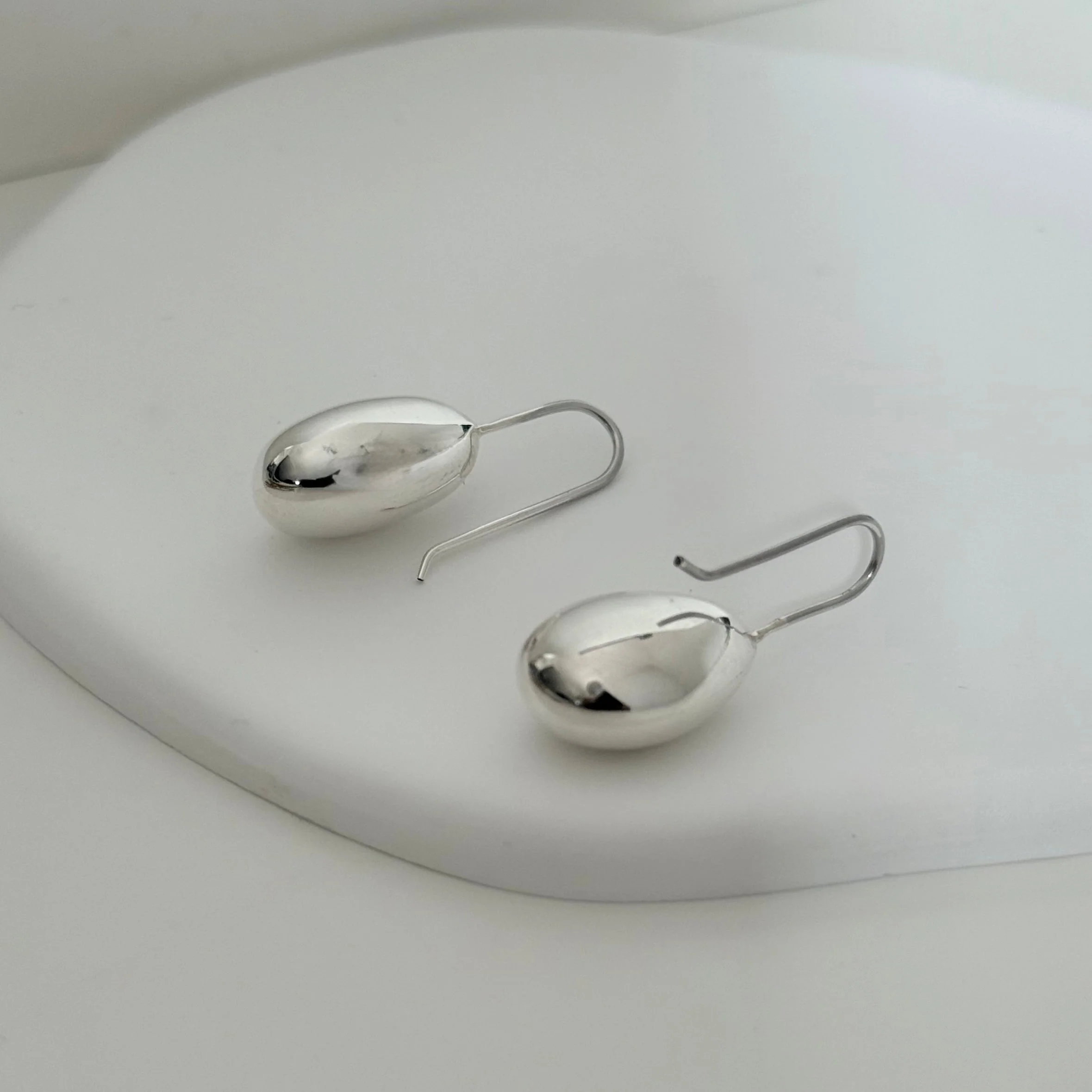 Chunky Teardrop Shaped Sterling Silver Hook Earrings - Image 3