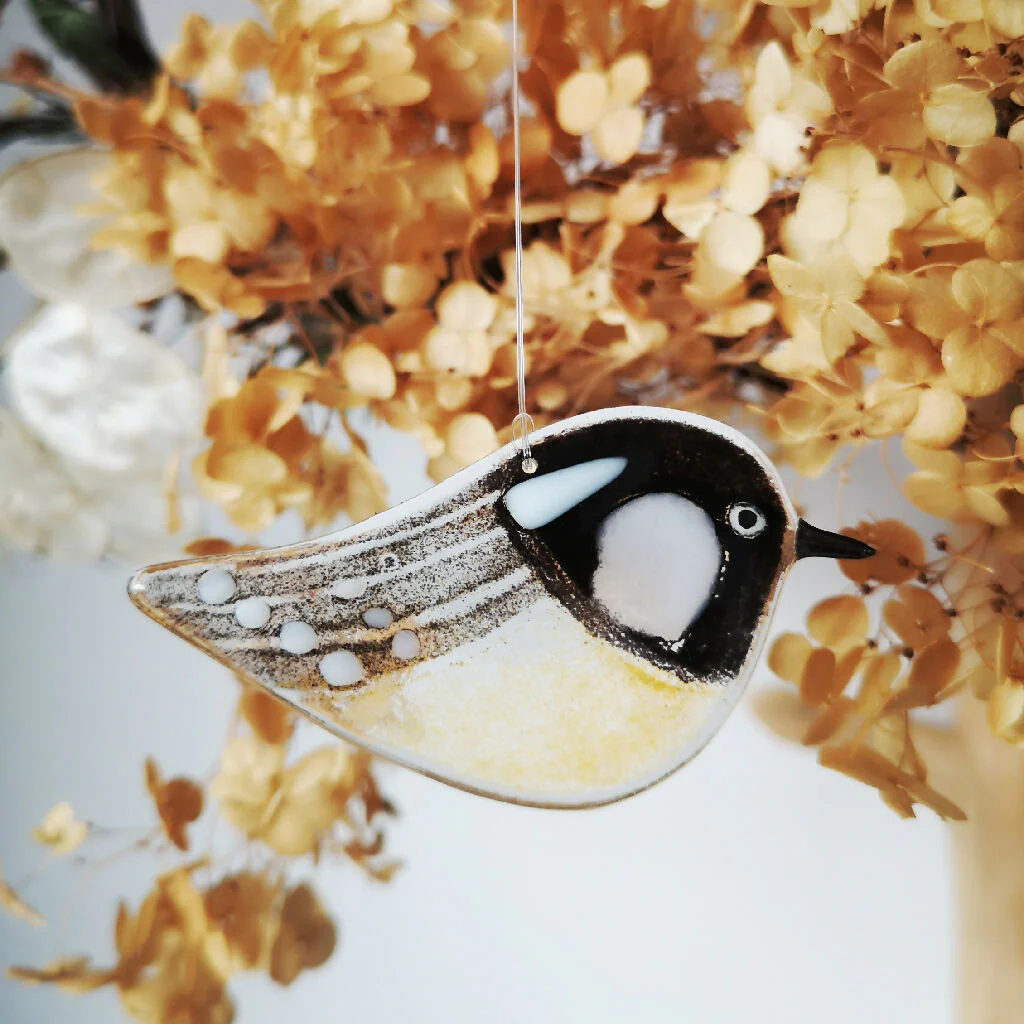 Coal-tit, a hanging glass bird decoration - Image 2